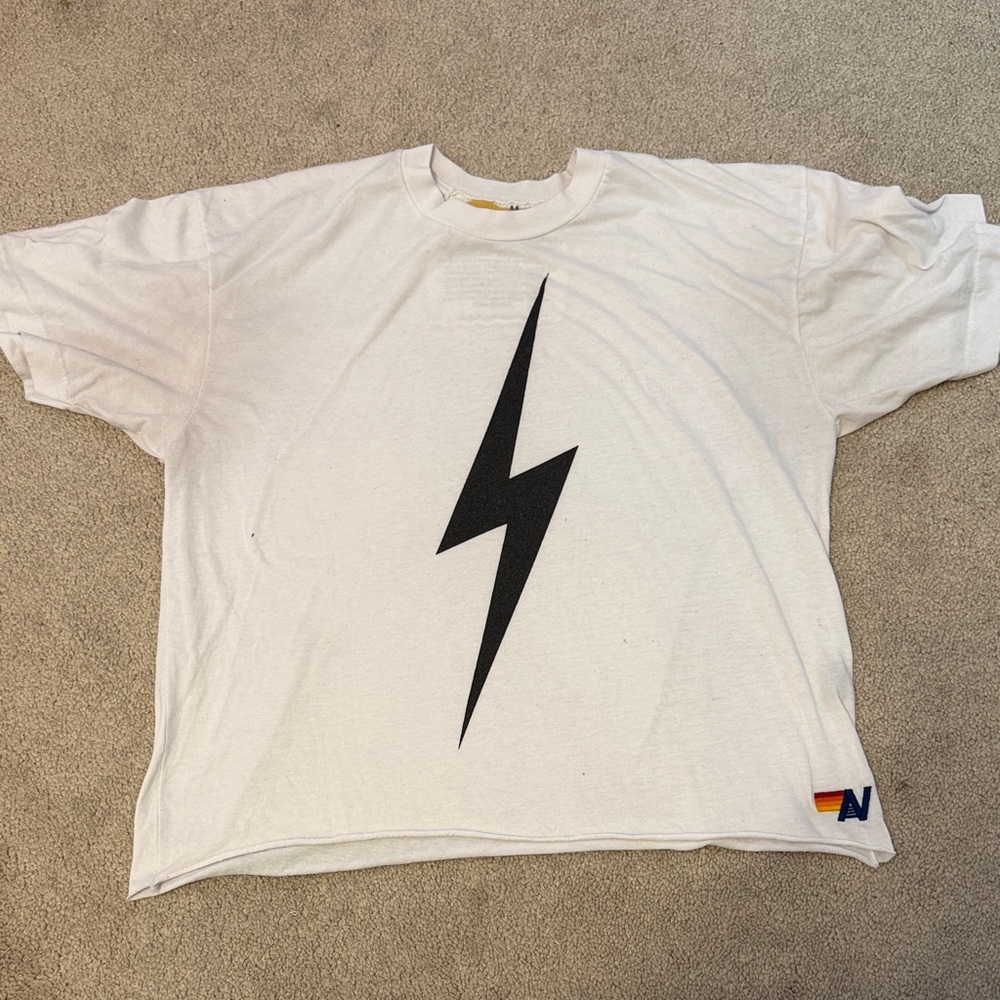Aviator Nation White T-Shirt with Black Lightning Bolt